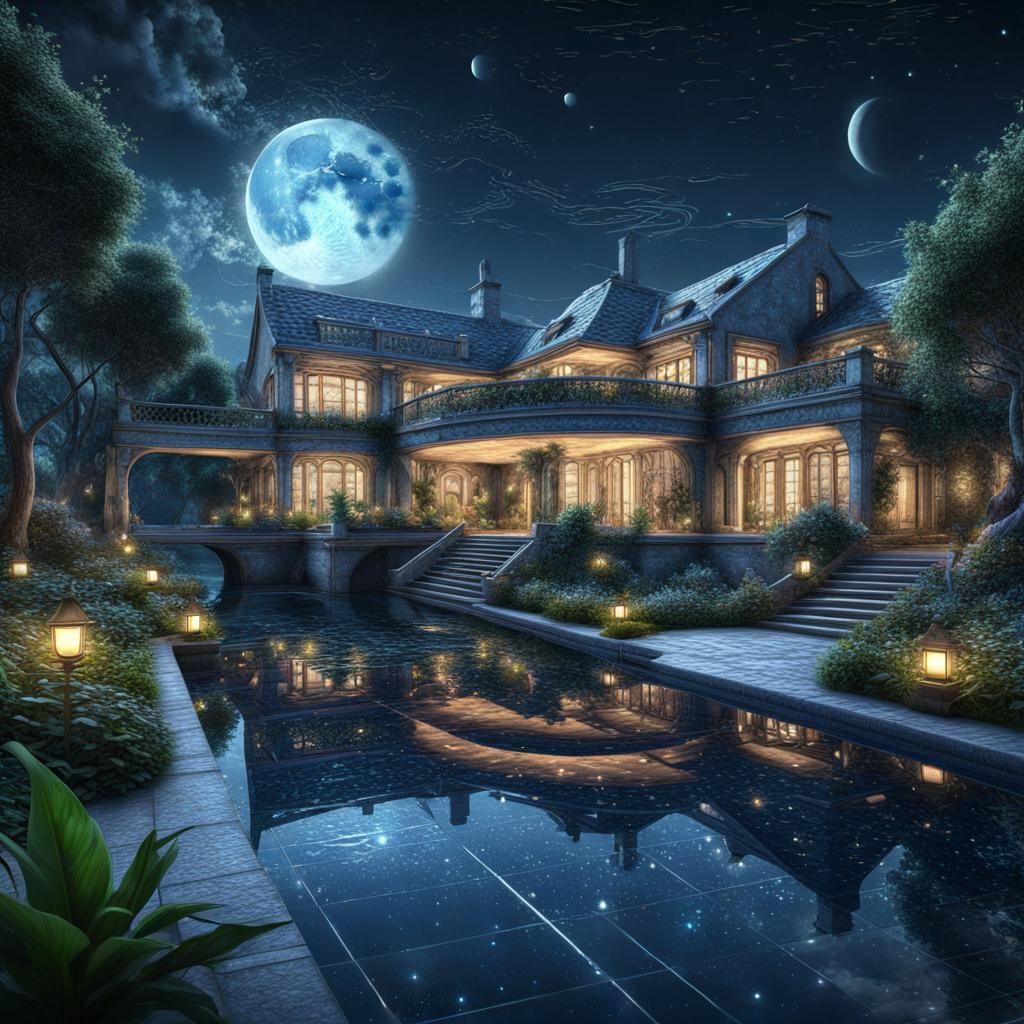 Moonlight Sonata: Fantasy Landscape in Watercolor Style