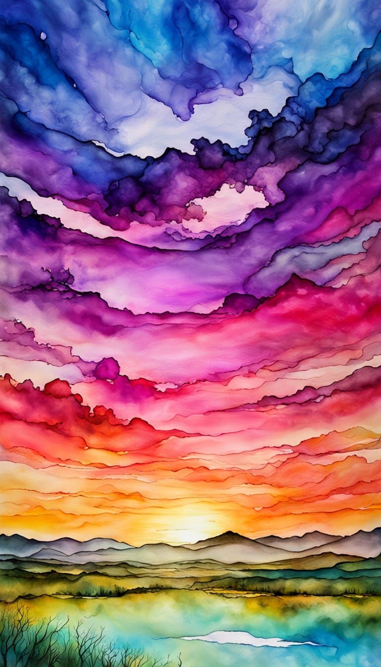 Otherworldly Alcohol Ink Sunset Painting