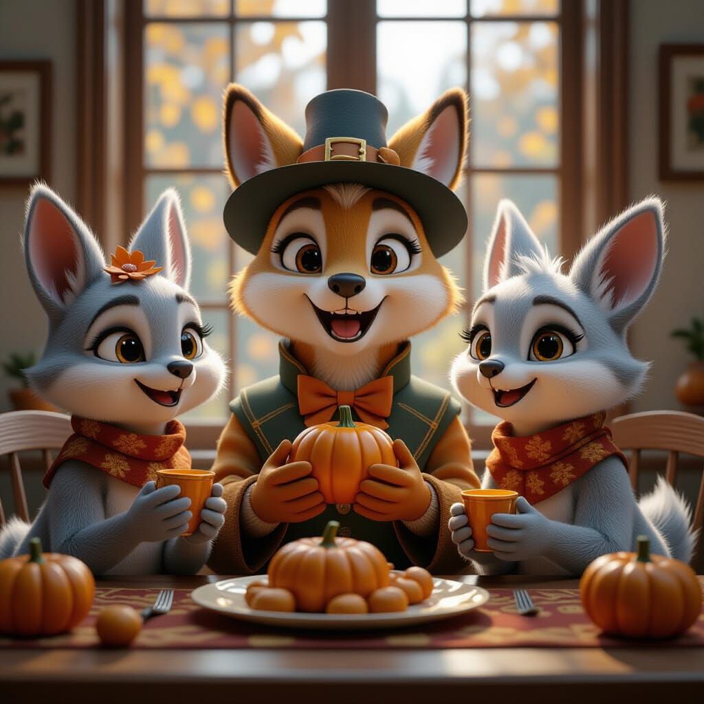 Anthropomorphic Animals Celebrate Thanksgiving in Dynamic Li...