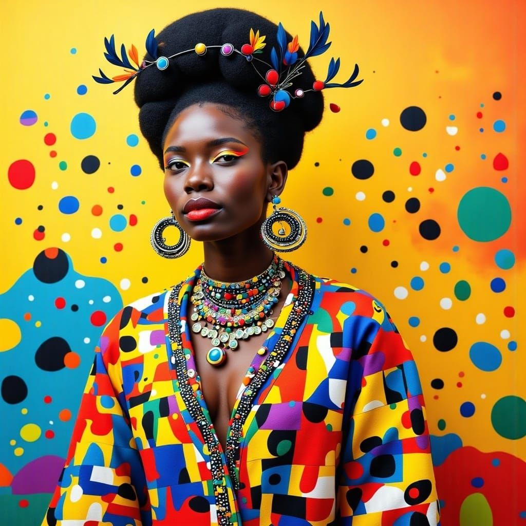 Colorful Outfit and Updo Hairstyle in Avant-Garde Style