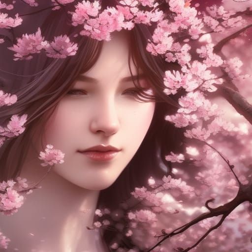 Cherry Blossom Portrait in Hyperdetailed Style
