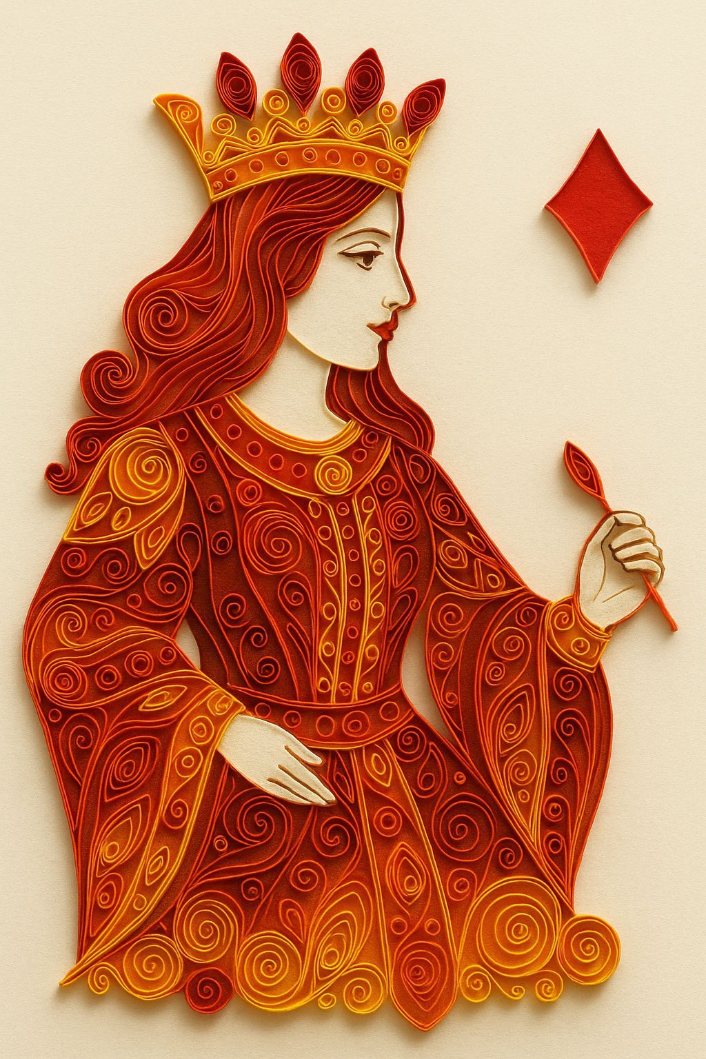 Quilling Queen of Diamonds Card Art
