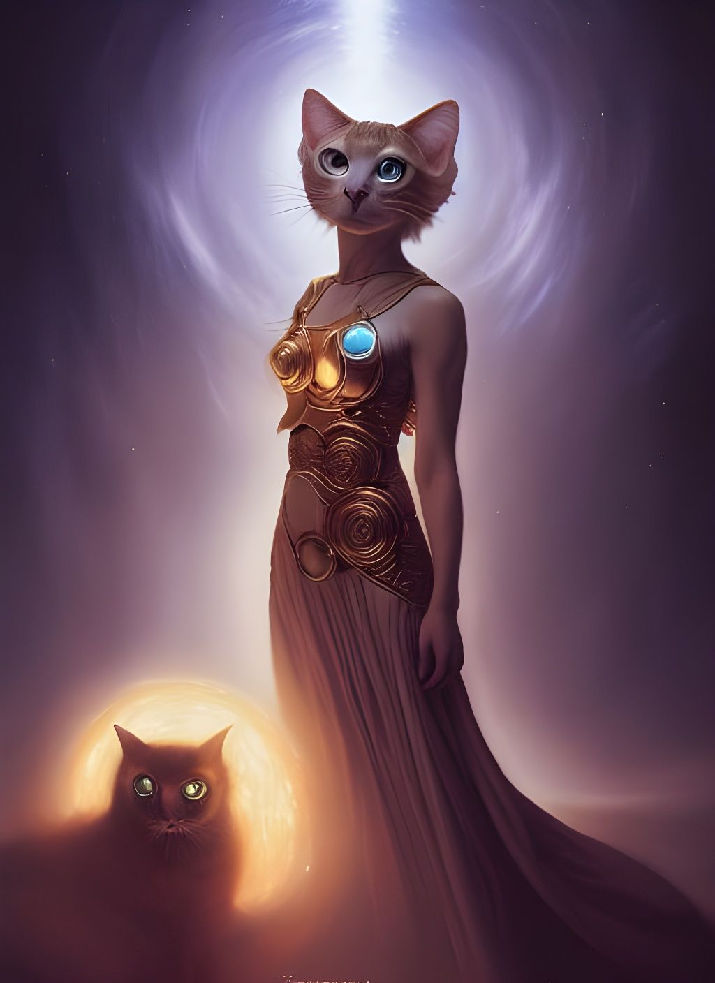 Cat-Human Priestess Portrait in Aeatherpunk Style