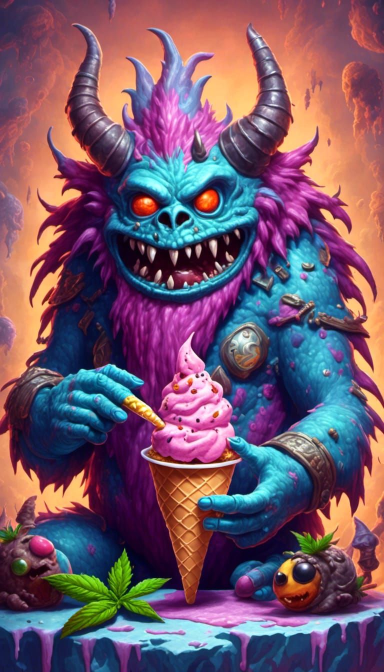 monster enjoying ice cream