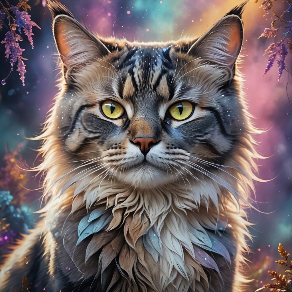 Majestic Maine Cat in Dreamlike Surrealism