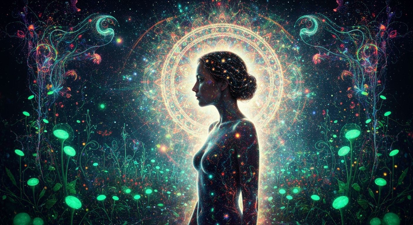 Surreal Eco-Art Garden with Bioluminescent Plants