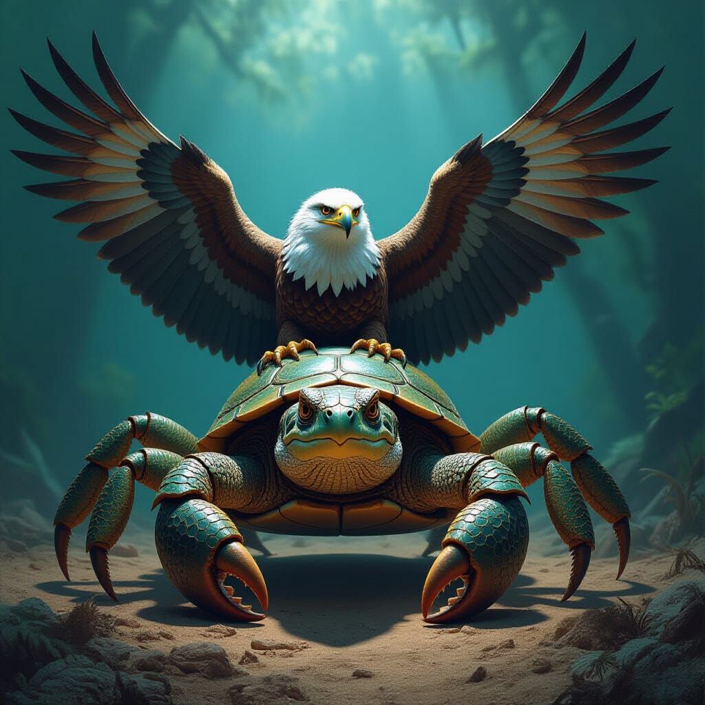 Hybrid Creature: Eagle, Jaguar, Crab, Dinosaur, Turtle in Su...