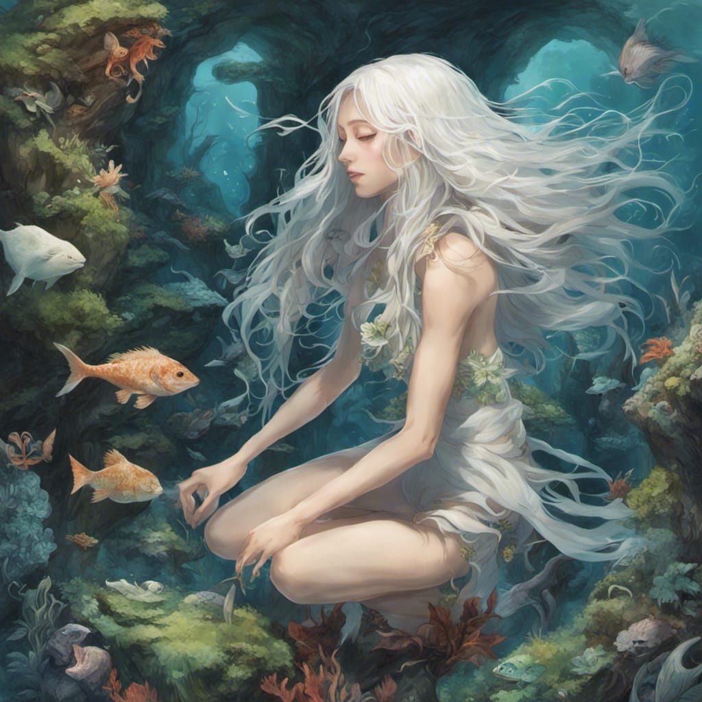 Anime Woman Diving in Enchanted Vivarium