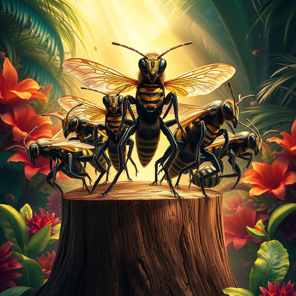 Hyper-Realistic Hybrid Bees and Termites in a Tropical Flora...