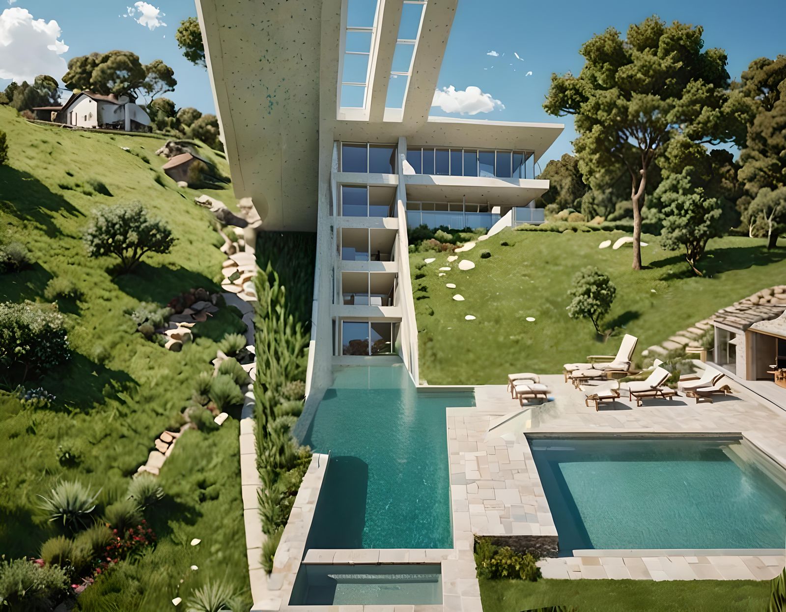 Photorealistic Farmhouse Pool Design with Terrazzo Tiles