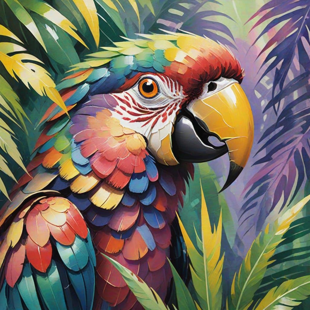 Vibrant Parrot Portrait in Impressionist Watercolor Style
