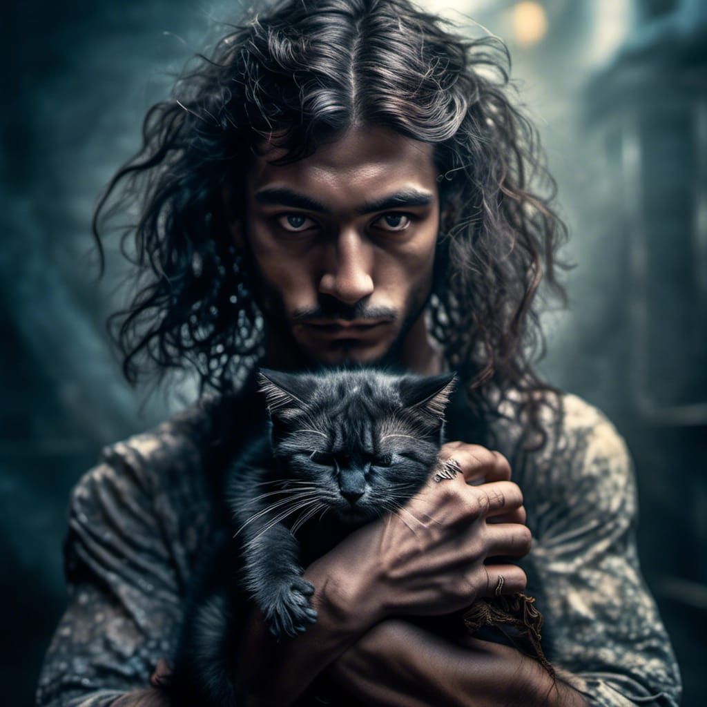 Boxer with Cat in Hyperrealistic Style