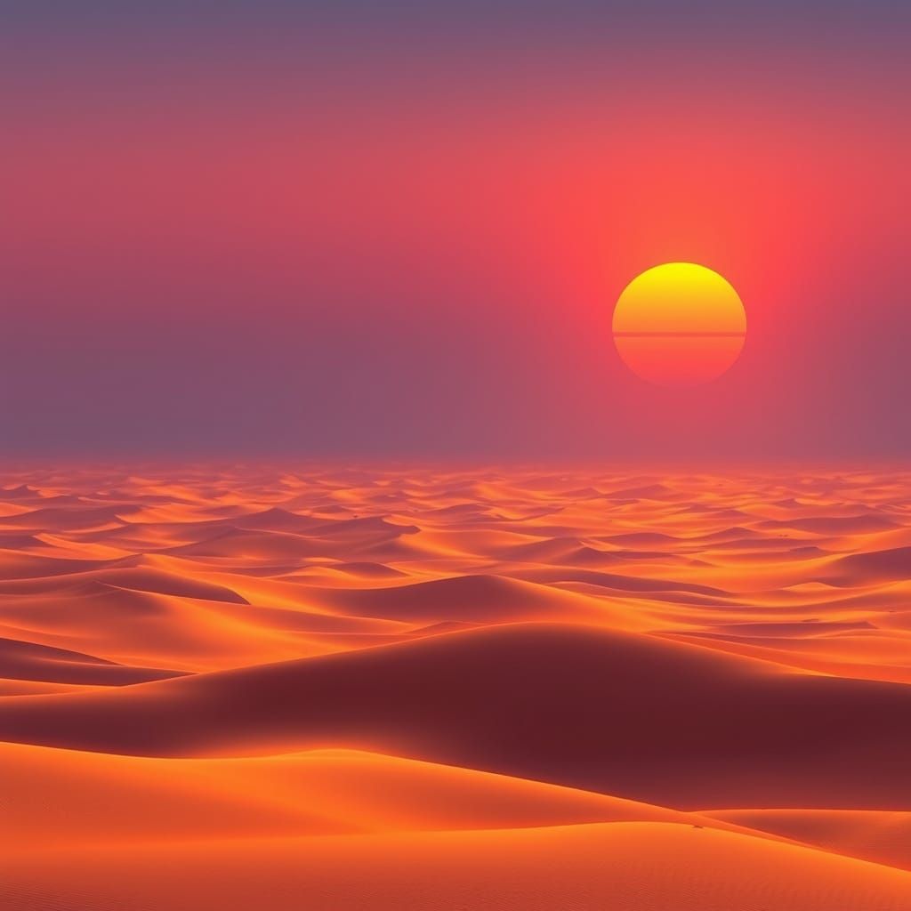 Sahara Desert Sunset in Vibrant Digital Art Style