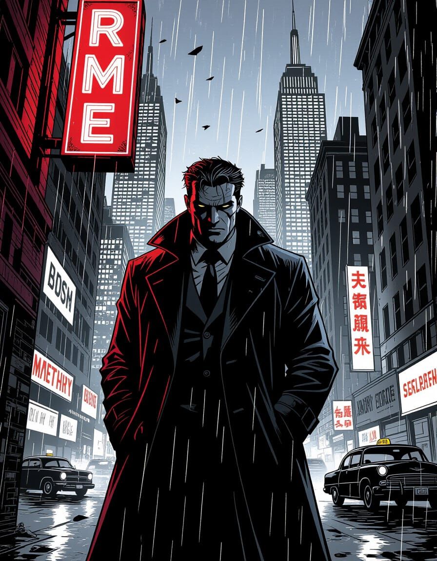 Noir Detective Comic Cover Art in Bold Linework Style