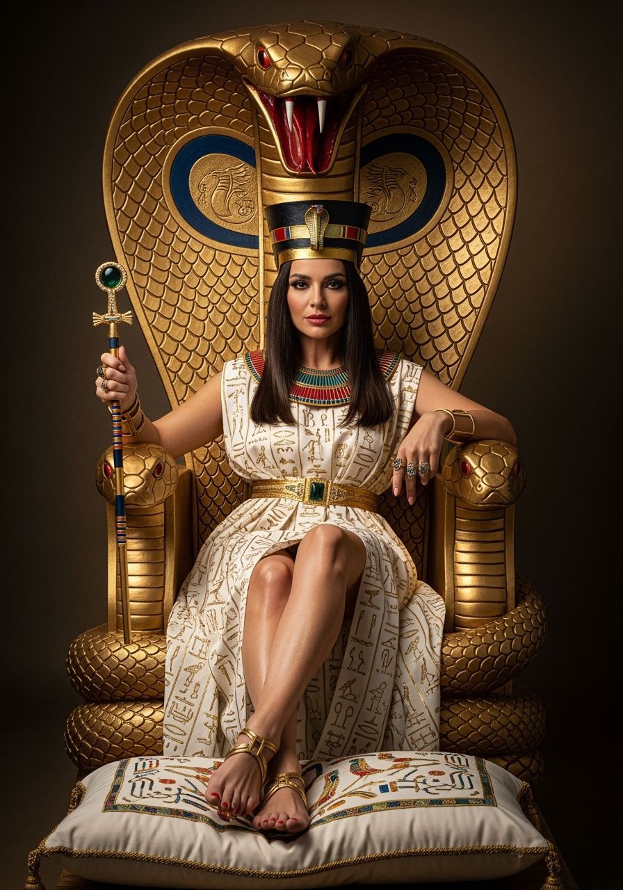 Egyptian Queen on Golden Cobra Throne, Professional Photogra...