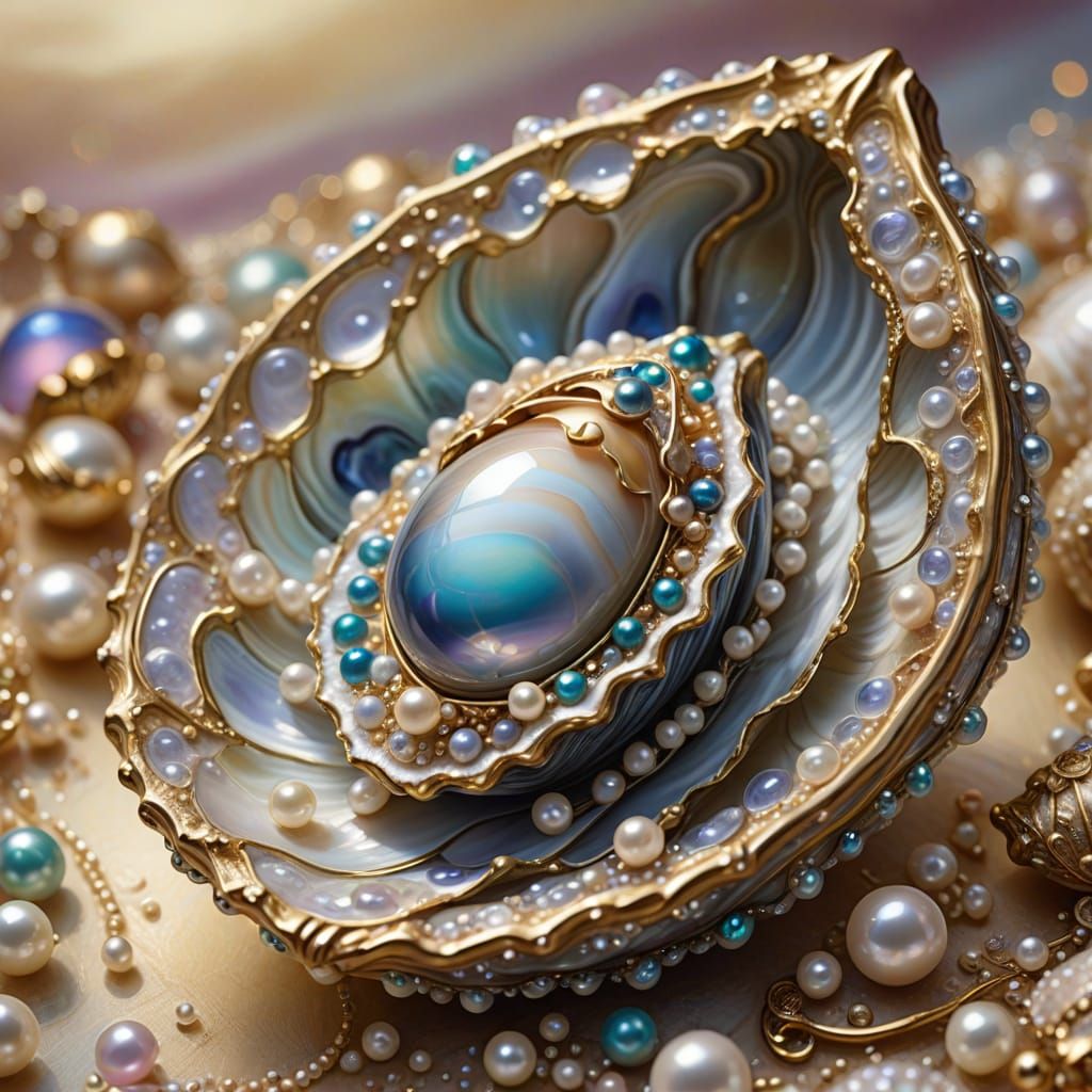 Faberge Oyster with Pearls: Whimsical Fantasy Art