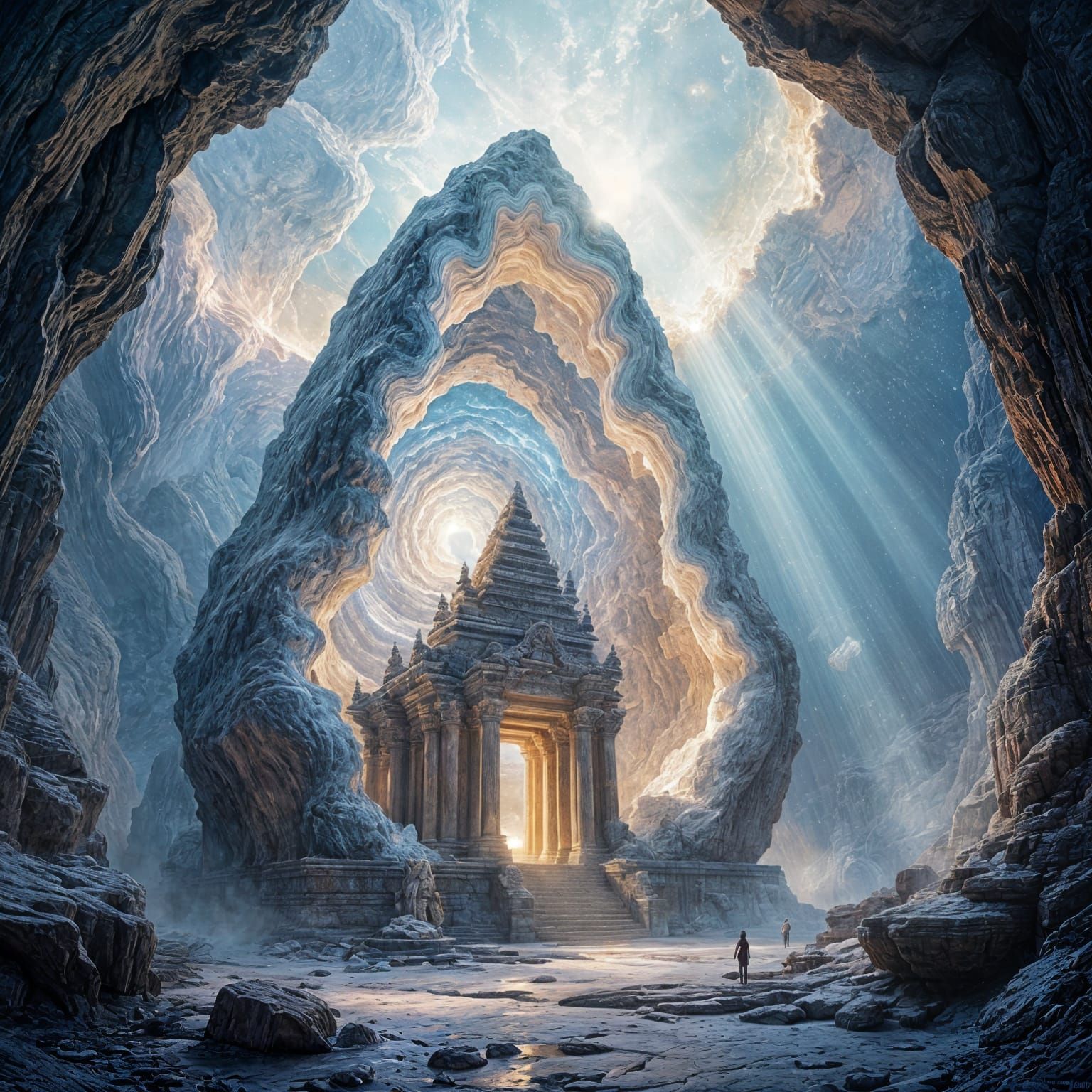 Ancient Geode Temple in Tranquil Nebula