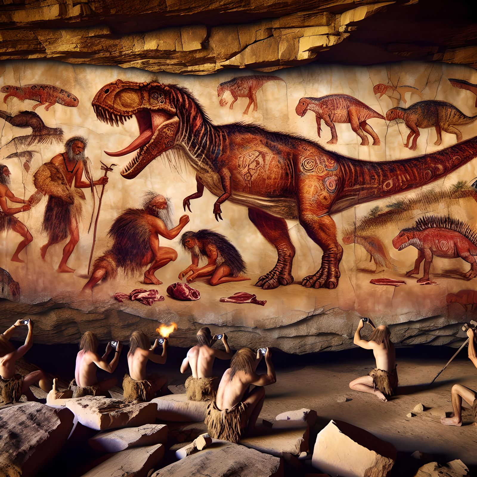 A Cave Painting - Adoring the Dinosaur