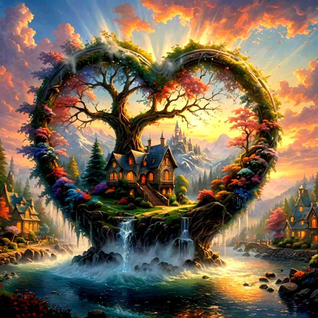Ethereal Crystal Heart in a Hyperrealistic Fantasy Landscape