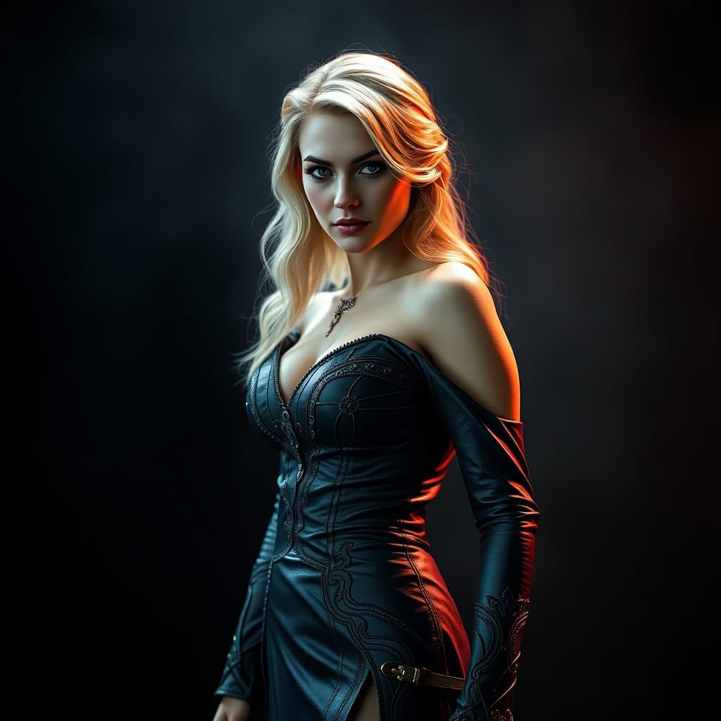 Detailed Leather Dress Portrait in Dark Fantasy Style