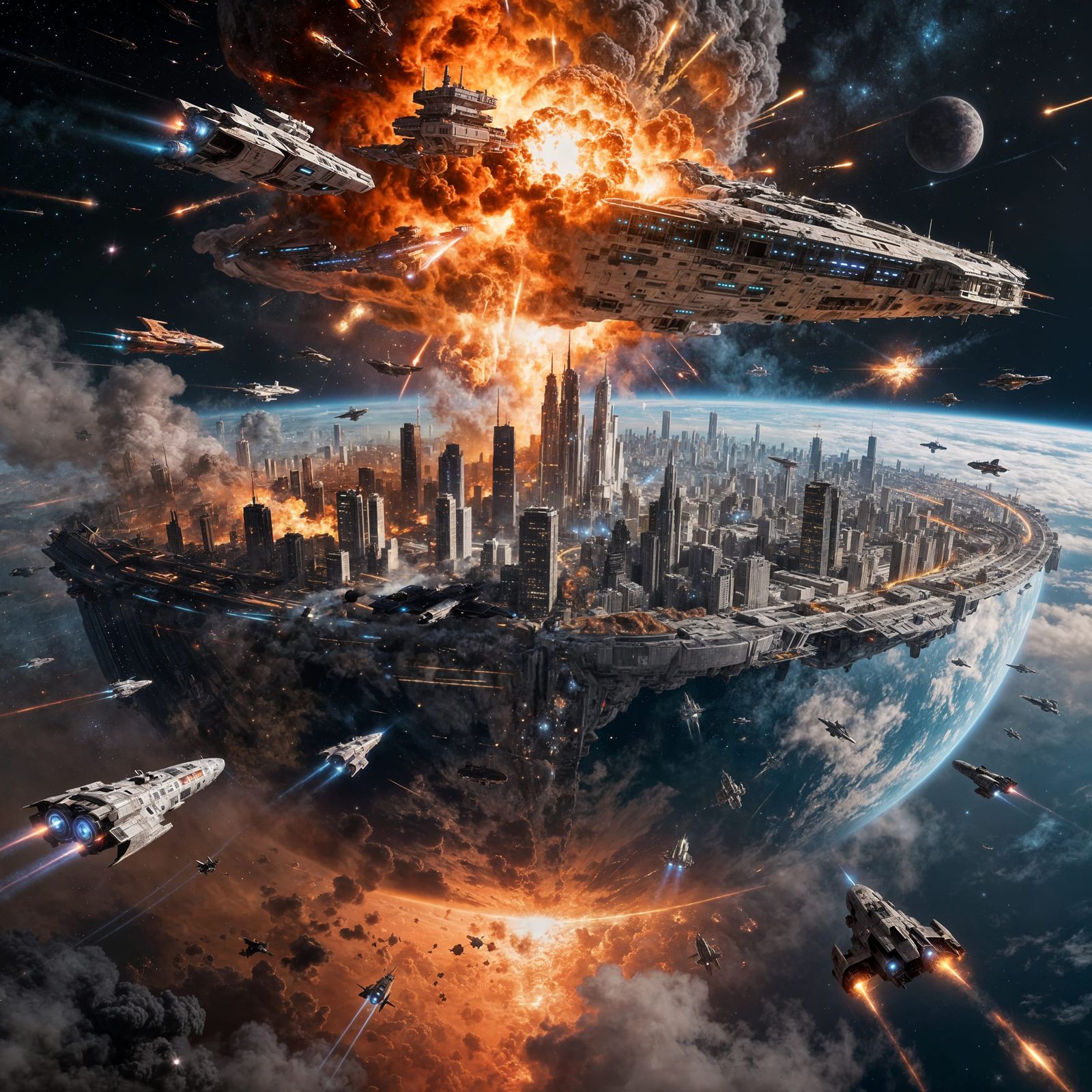 Epic Space Battle Over a Planet-Sized City