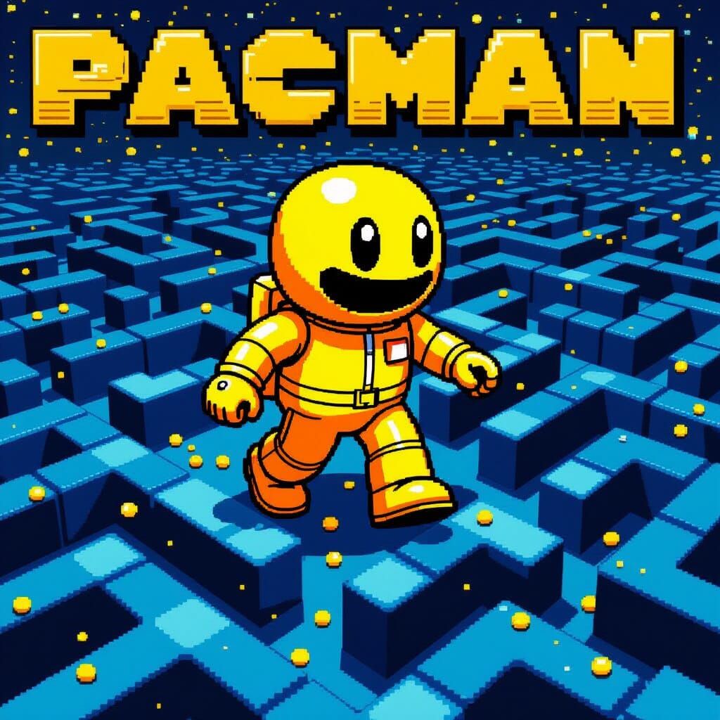 Pacman in 8-Bit Pixel Art Retro Maze