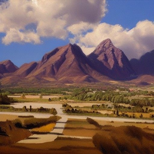 Mountain Town Oil Painting by James Gurney Style