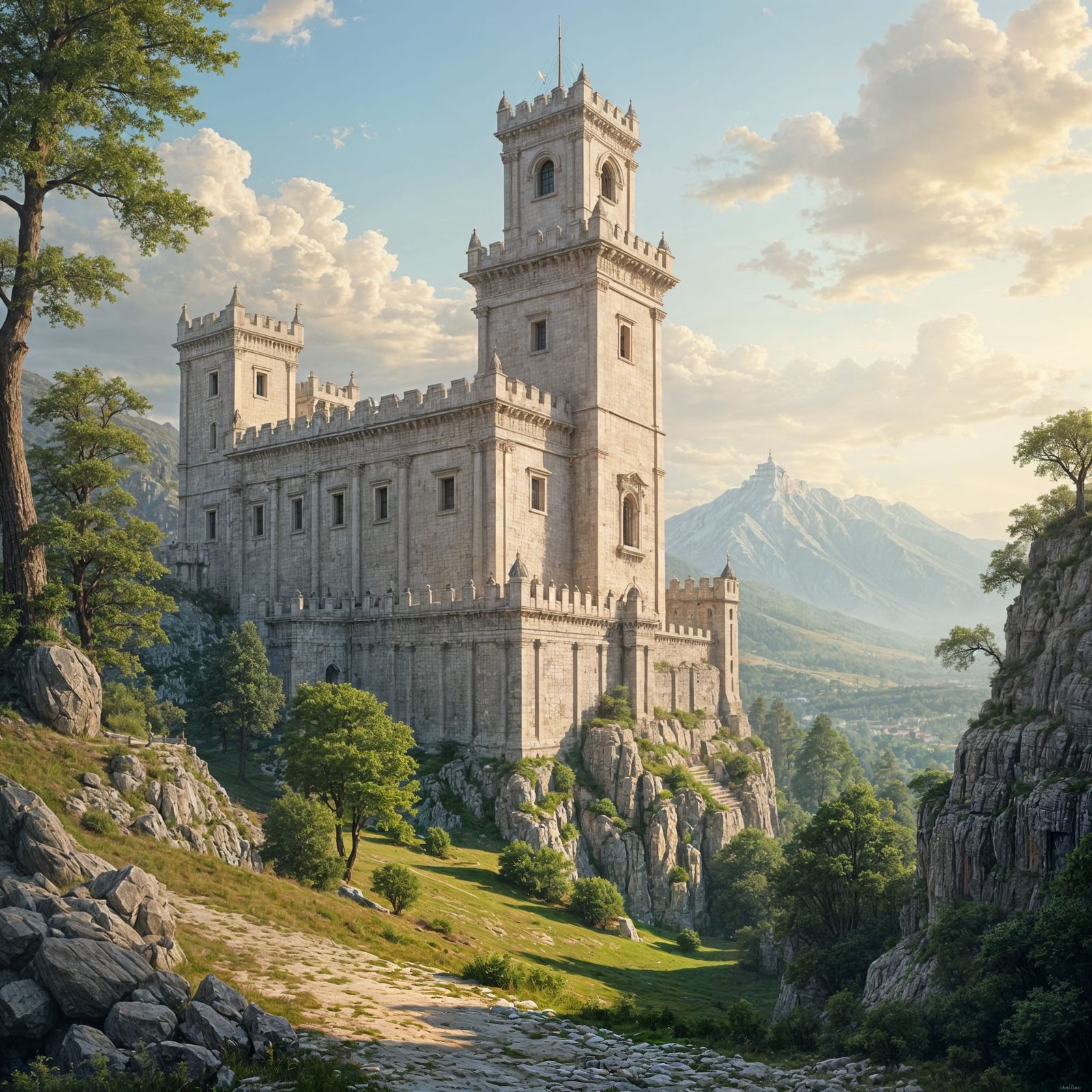 Epic Classical Painting of a White Citadel