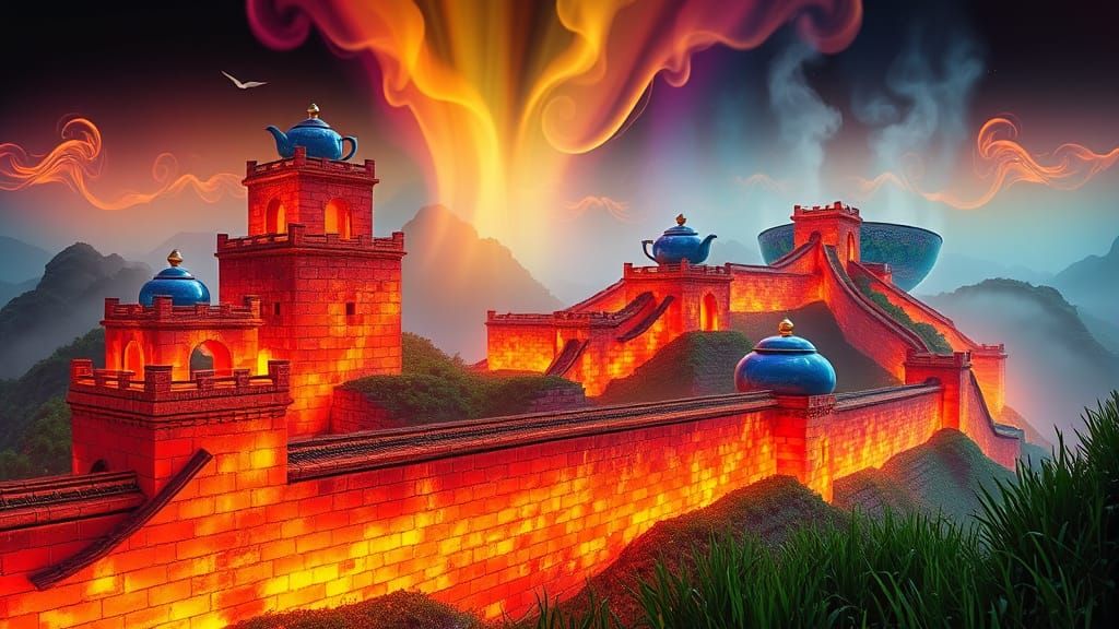 Great Wall of Ceramic Pottery in Rainbow Swirls