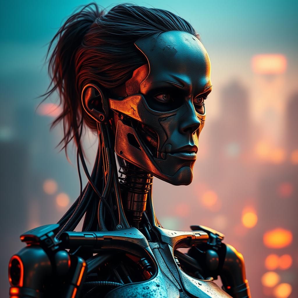 Female Terminator in Cyberpunk Dystopia
