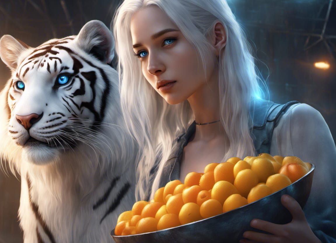 Teenage Girl with Fruit Bowl in Hangar