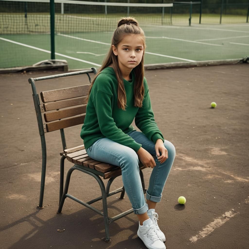 Ukrainian Girl at Tennis Court: Matte Painting