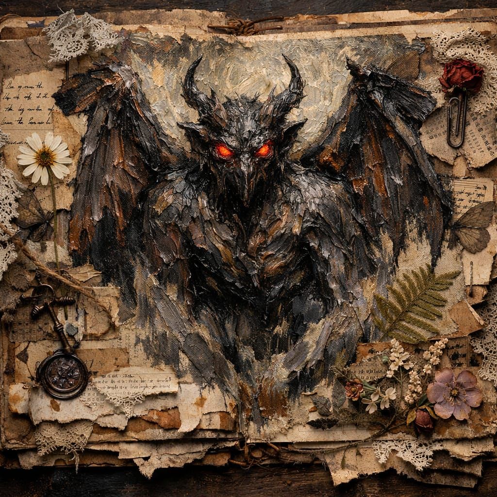 Cryptid Junk Journal Page in Impasto Oil Style