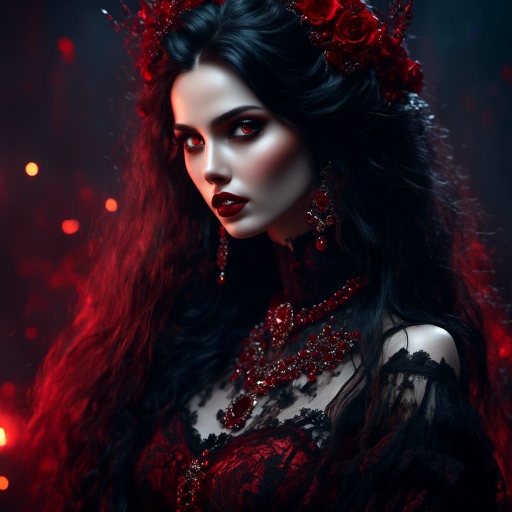 Gothic Portrait of a Woman with Red Eyes