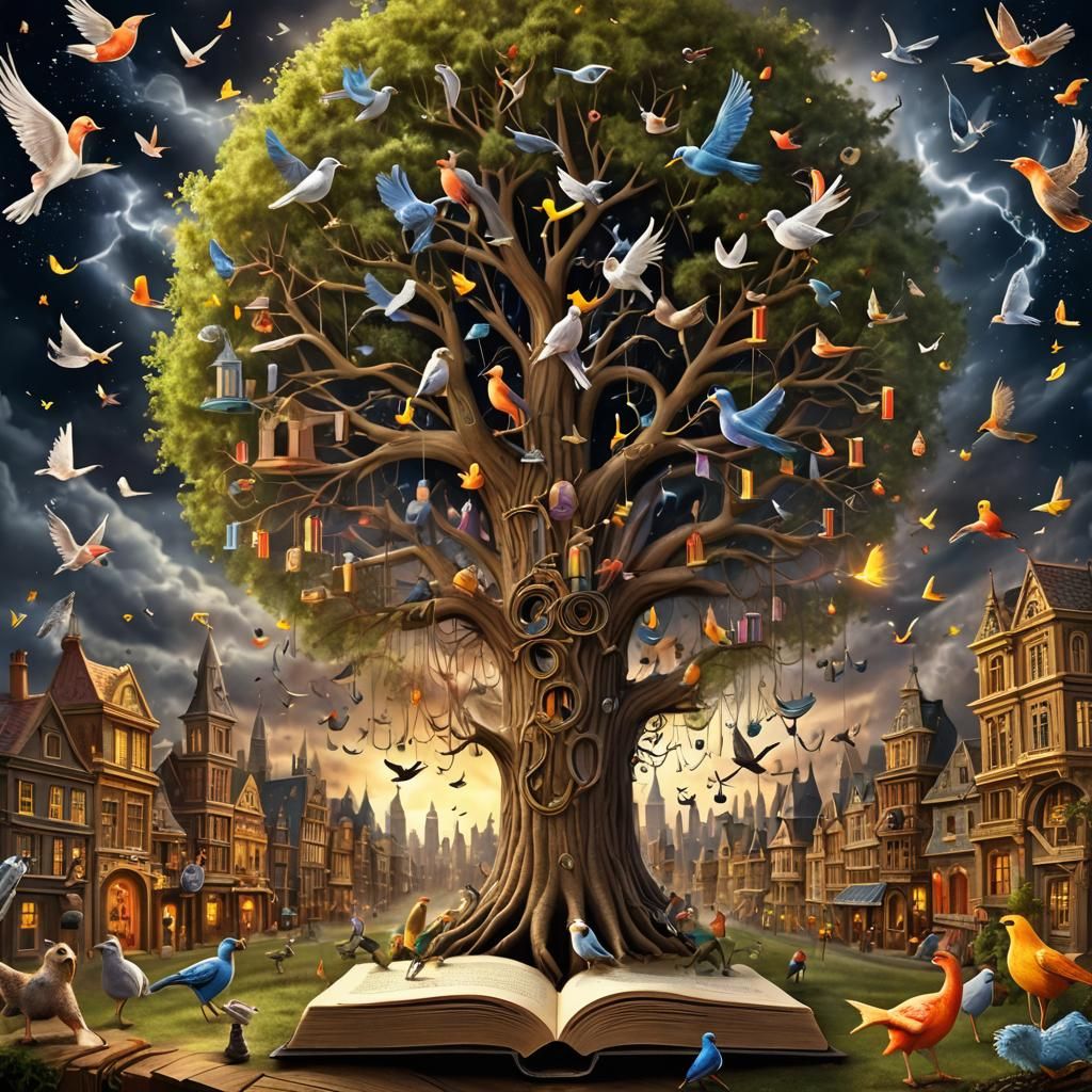 Imagination Tree and City Emerging from Book
