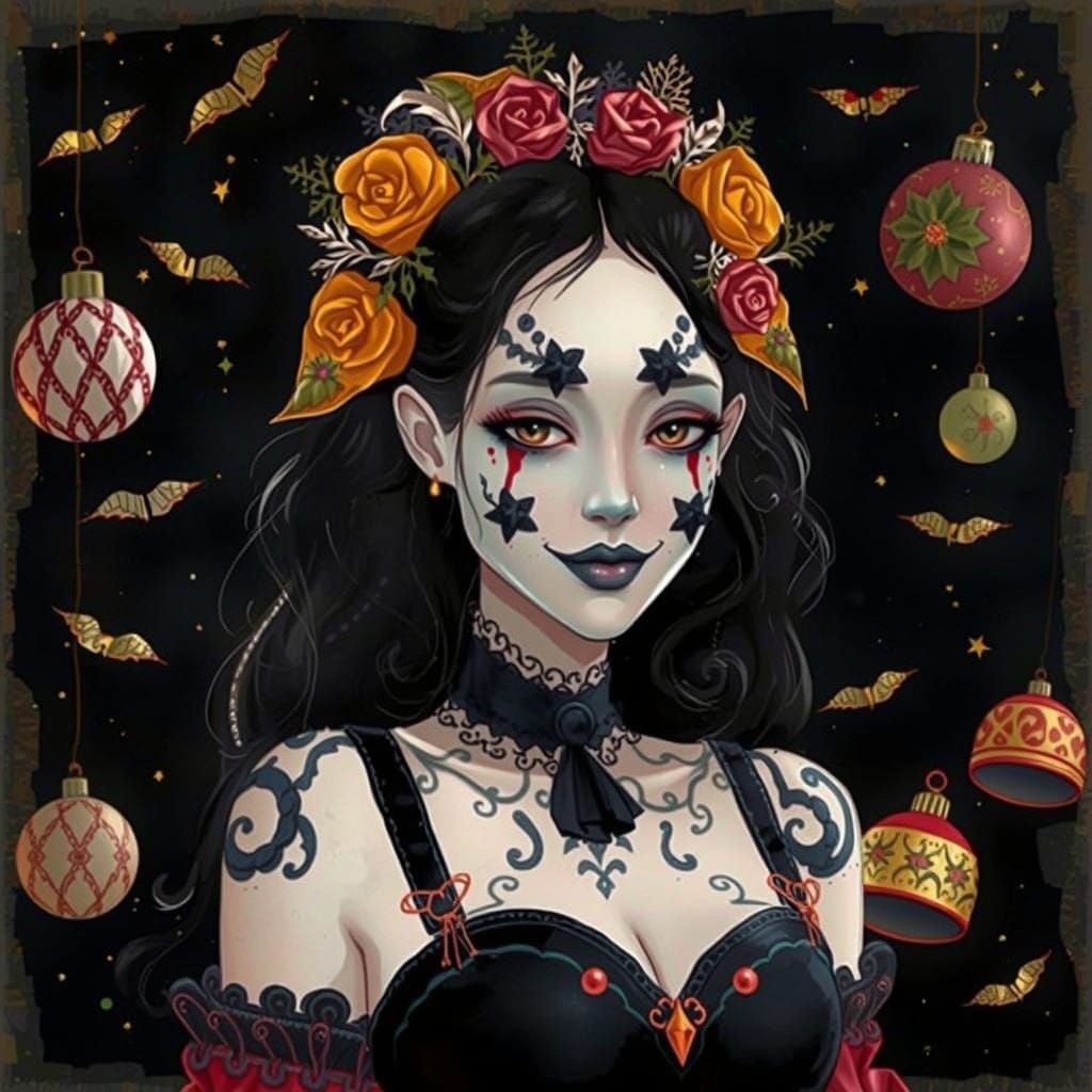 Ethereal Christmas Scene in Mixed-Media Art