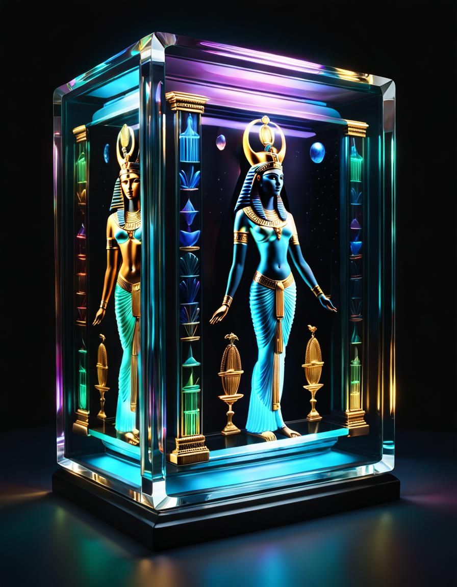 Bioluminescent Isis Cameo in Glass Box