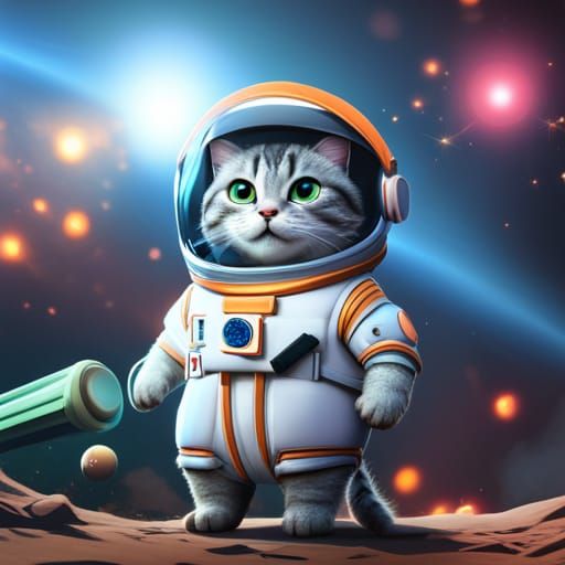 Astronaut Cat Battles Aliens in Space: 3D Digital Art