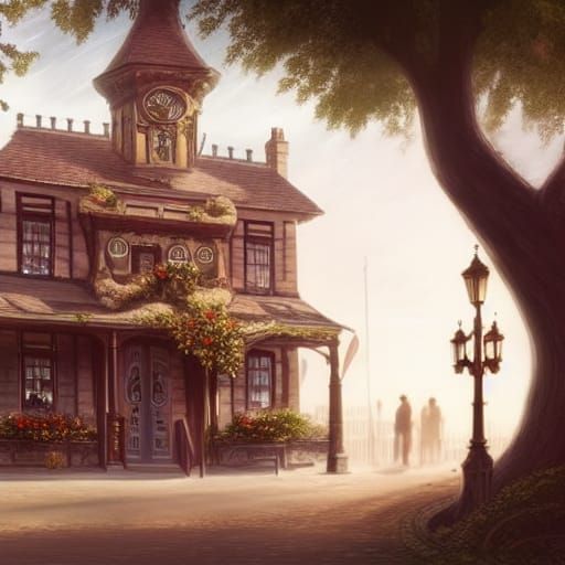 Victorian Tavern with Rococo Architecture in Digital Art