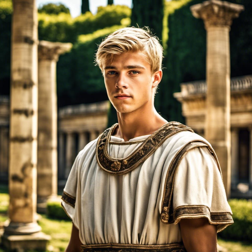 Handsome Roman Teen in Ancient Garden