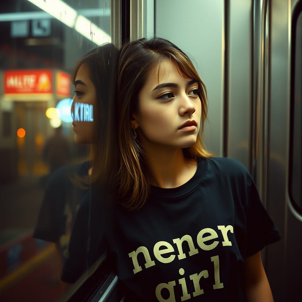 Contemplative Woman in Subway with Lomography Aesthetic