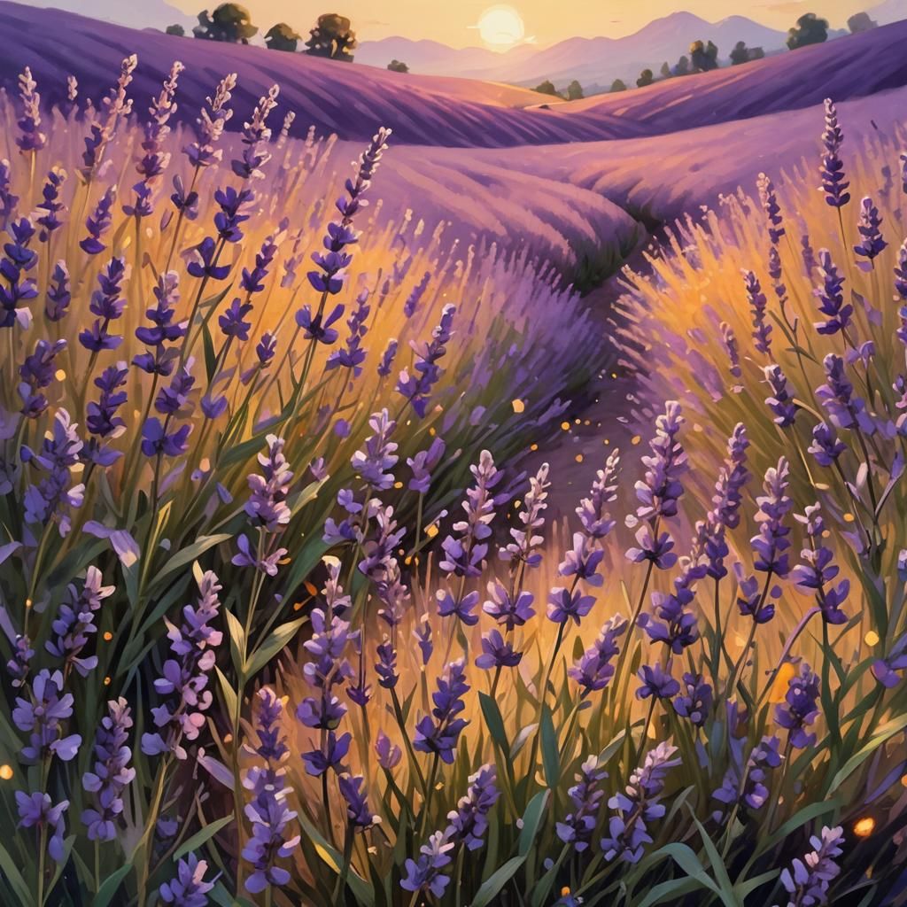 Blooming Lavender Fields: A Fantasy Oil Painting
