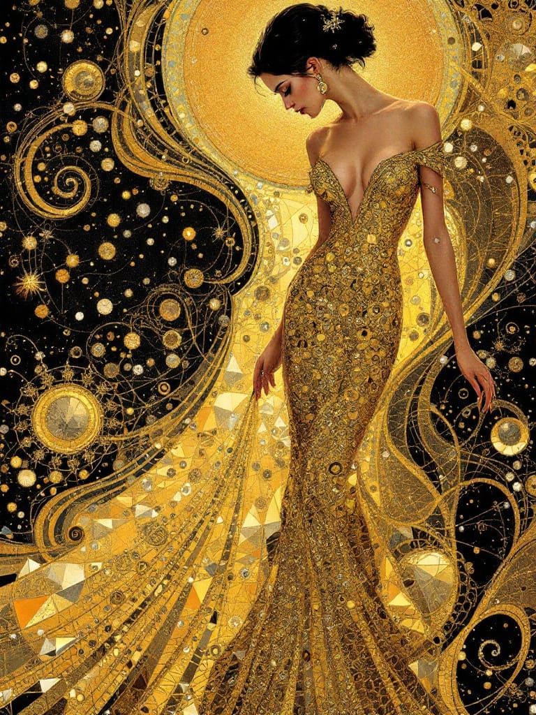 Ornate Goddess in Fractal Splendor with Prismatic Light