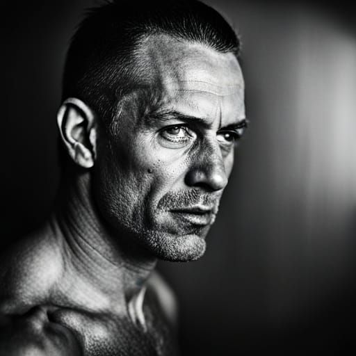 Intense Portrait of Muscular Man in Moody Lighting