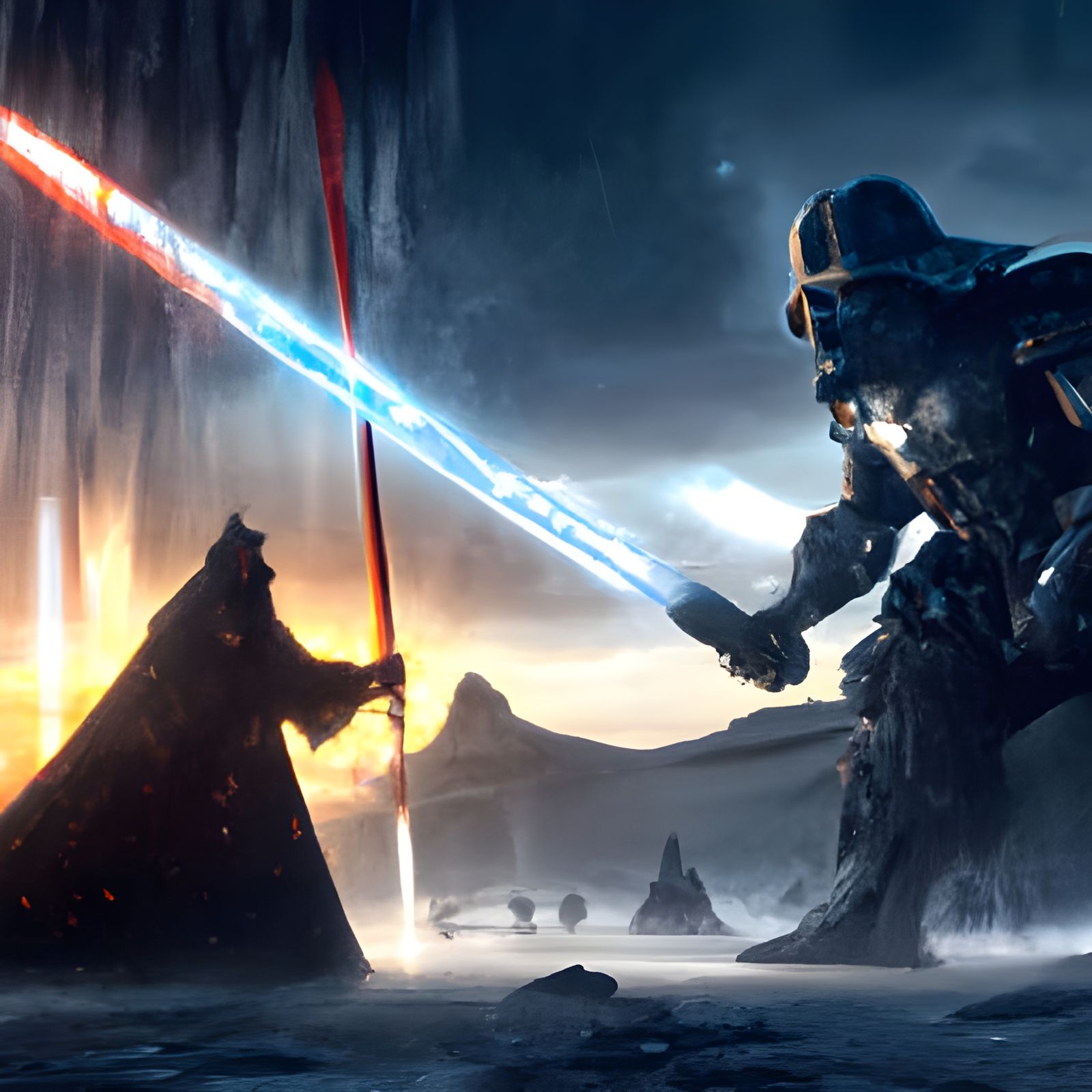 Darth Vader vs Angron on Mustafar in WH40k Style