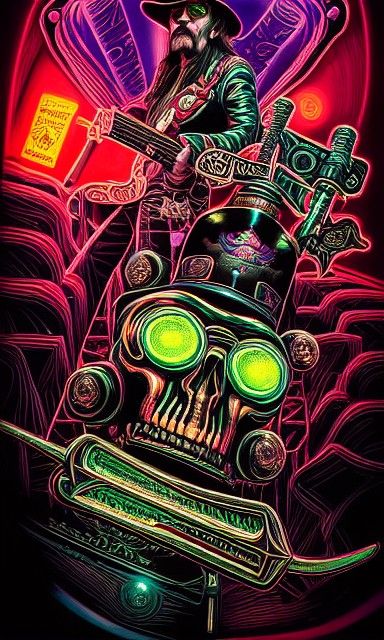 Hyperrealistic Neon Lemmy Kilmister Sculpture