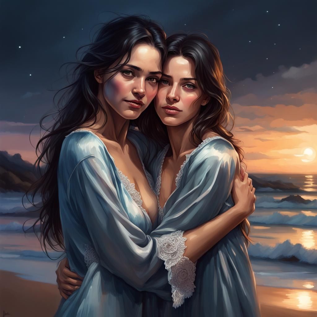 Beautiful girl hugging her mom with thankful eyes for the innerself warm,peace and calm feelings