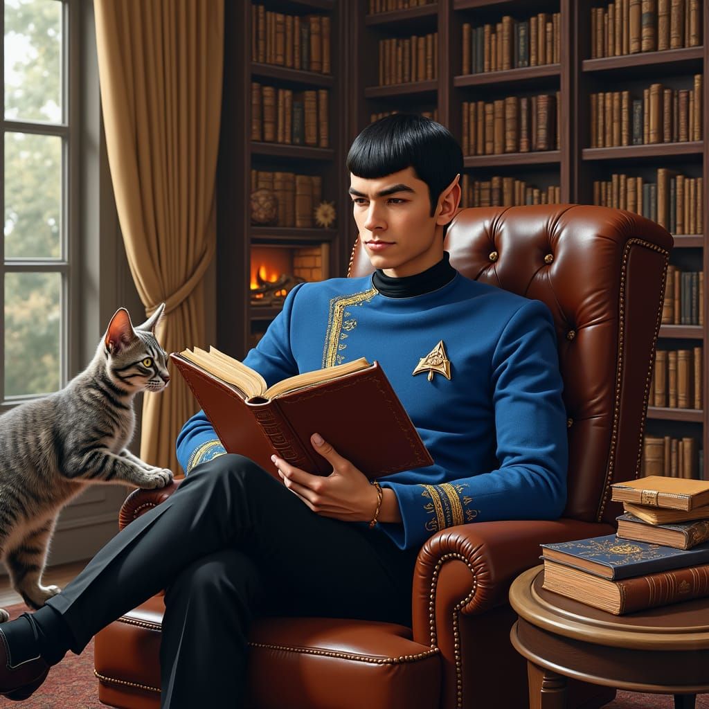 Teen Spock Reading in Cozy Library
