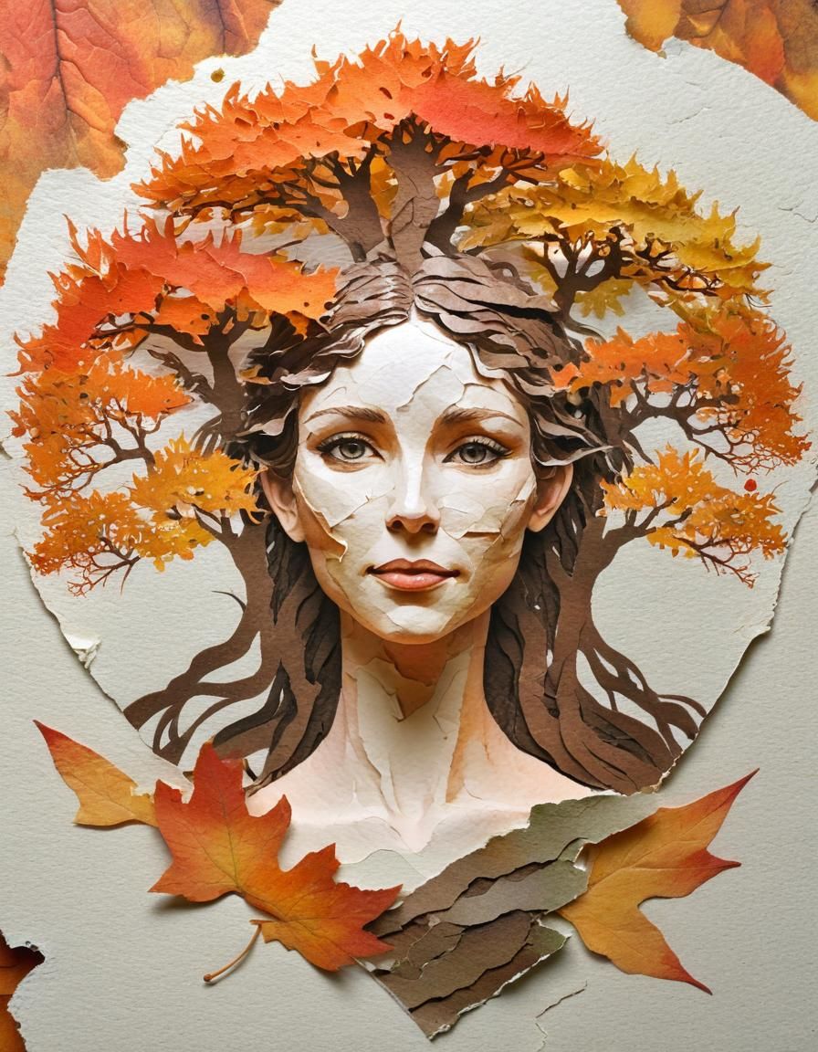 Yggdrasil and Freya in Autumn: 3D Paper Collage