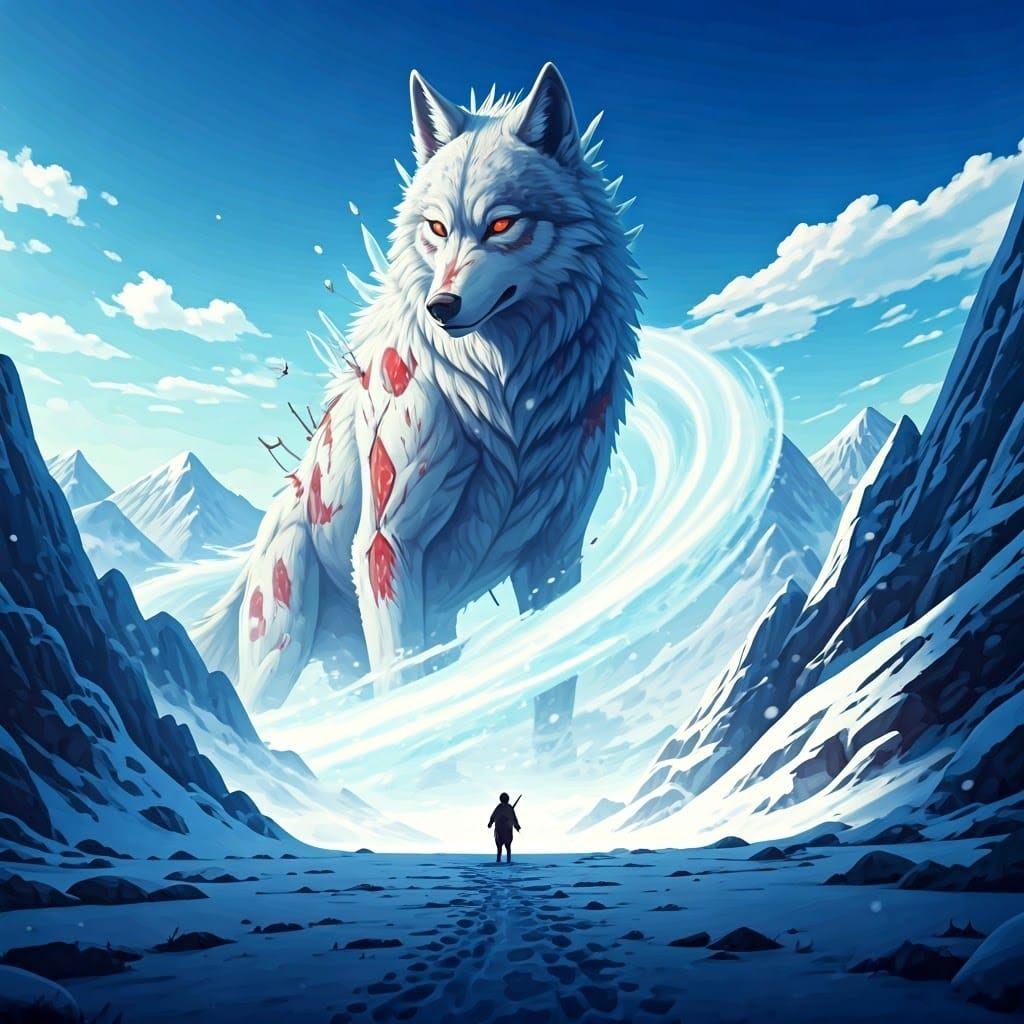 Guardian Wolf in Snowy Anime Landscape